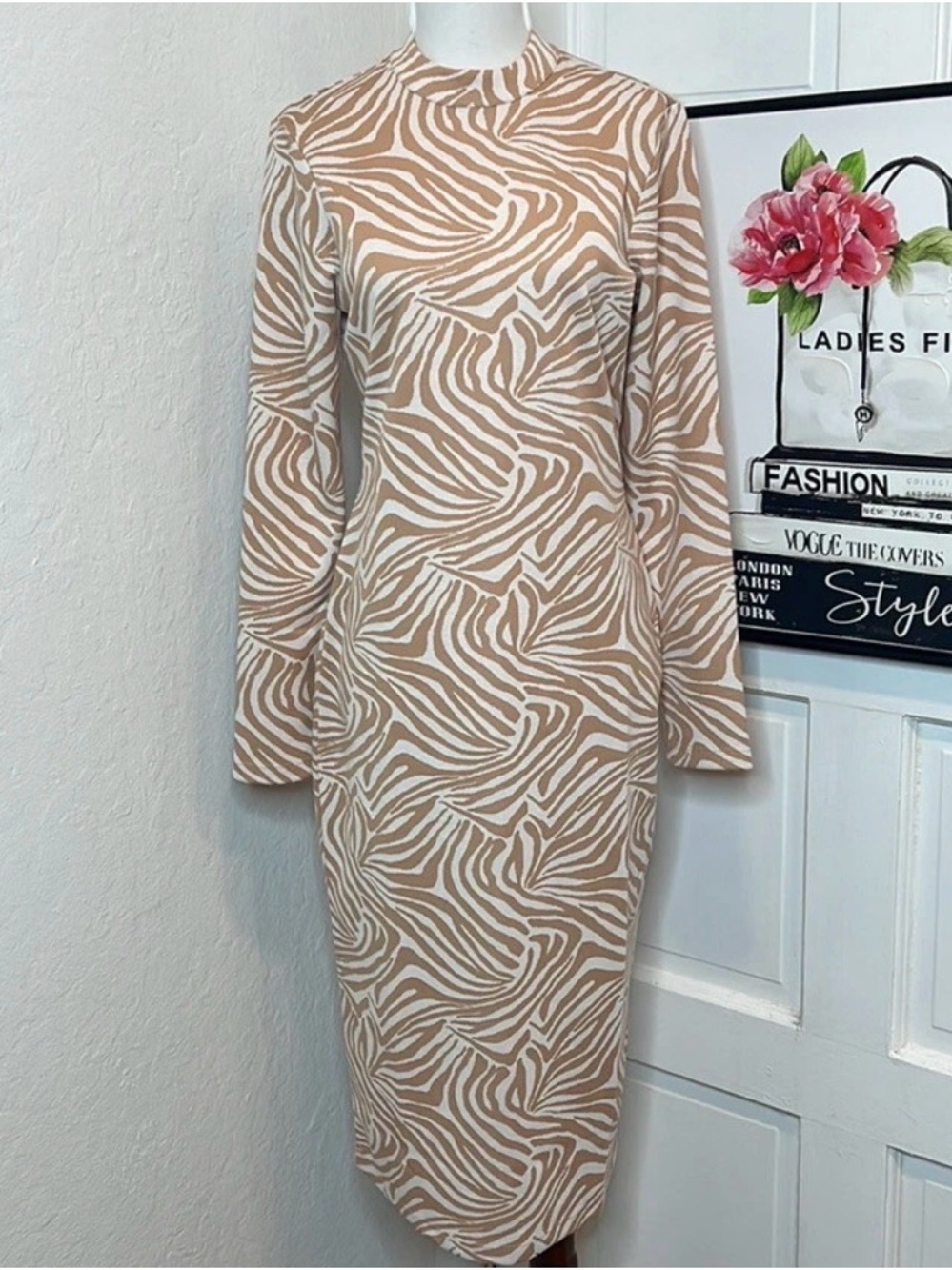 Ted Baker Beige & White Zebra-Print Midi Dress